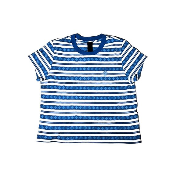 Chrome Hearts Teens From Mars Striped Plus Cross T-Shirts Blue